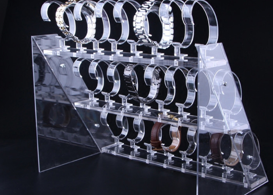 Banco di mostra acrilico trasparente dell'orologio di 3 file per l'esposizione dell'orologio di Casio